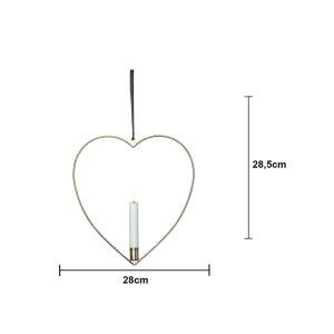 Edler Metallring/Herz mit LED Stab-Kerze "3D FLAMME" Ø ca. 28cm Hängend/Stehend Messing Herz hängend