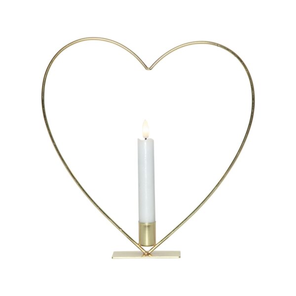 Edler Metallring/Herz mit LED Stab-Kerze "3D FLAMME" Ø ca. 28cm Hängend/Stehend Messing Herz stehend
