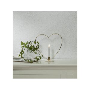 Edler Metallring/Herz mit LED Stab-Kerze "3D FLAMME" Ø ca. 28cm Hängend/Stehend Messing Herz stehend