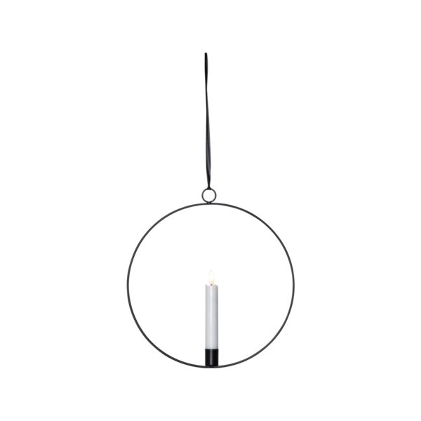 Edler Metallring/Herz mit LED Stab-Kerze "3D FLAMME" Ø ca. 28cm Hängend/Stehend Schwarz Hängend