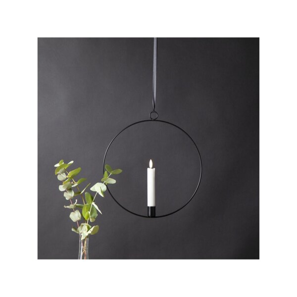 Edler Metallring/Herz mit LED Stab-Kerze "3D FLAMME" Ø ca. 28cm Hängend/Stehend Schwarz Hängend