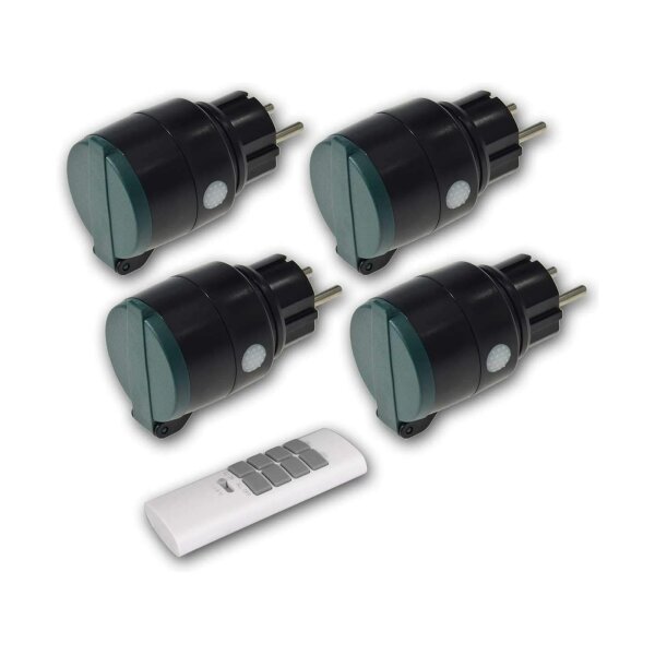Funksteckdosen-Set für Außen – 4x IP44 Steckdose + Fernbedienung, 433 MHz