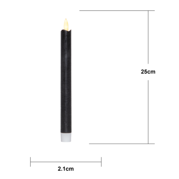 LED LEUCHTERKERZE X2 FLAMME schwarz 24,5cm hoch