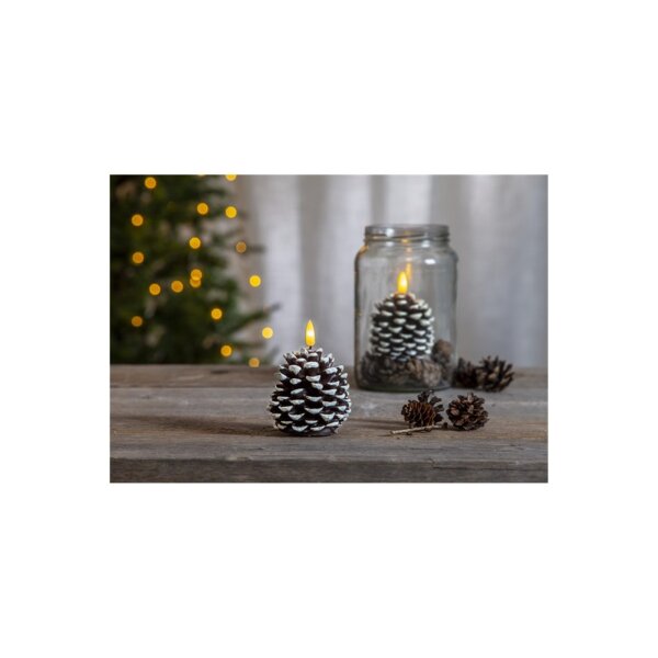 LED-Wachskerze Tannenzapfen Braun – 10,5?cm, Timer, warmweiß, inkl. Batterie