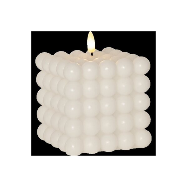 LED-Wachskerze Flamme Dot Weiß – Bubble-Design, 12,5?cm, mit Timer & LED-Flamme