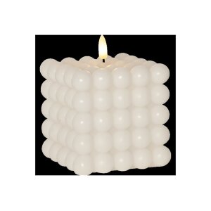 LED-Wachskerze Flamme Dot Weiß – Bubble-Design, 12,5?cm, mit Timer & LED-Flamme