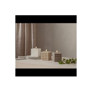 LED-Wachskerze Flamme Dot Weiß – Bubble-Design, 12,5?cm, mit Timer & LED-Flamme