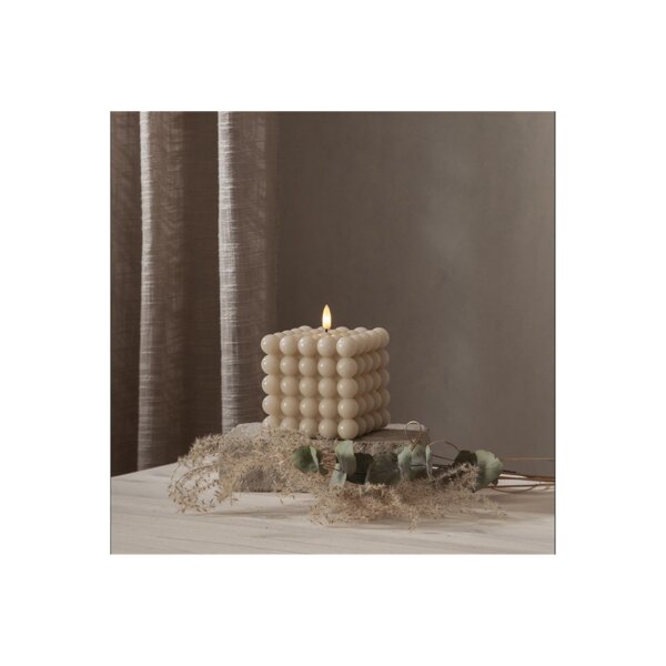 LED-Wachskerze Flamme Dot Beige – Bubble-Design, 12,5?cm, mit Timer & LED-Flamme