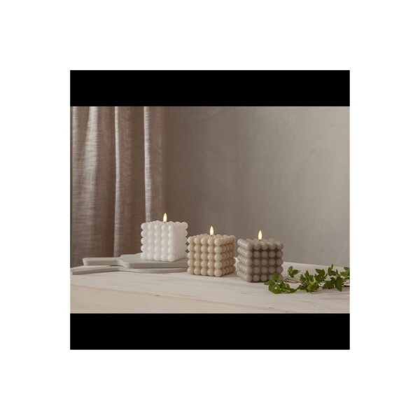 LED-Wachskerze Flamme Dot Beige – Bubble-Design, 12,5?cm, mit Timer & LED-Flamme