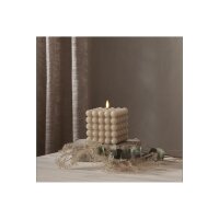 LED-Wachskerze Flamme Dot Beige – Bubble-Design, 12,5?cm, mit Timer & LED-Flamme