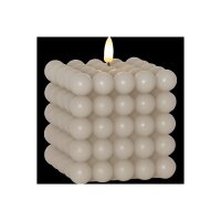 LED-Wachskerze Flamme Dot Beige – Bubble-Design, 12,5?cm, mit Timer & LED-Flamme