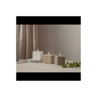 LED-Wachskerze Flamme Dot Beige – Bubble-Design, 12,5?cm, mit Timer & LED-Flamme