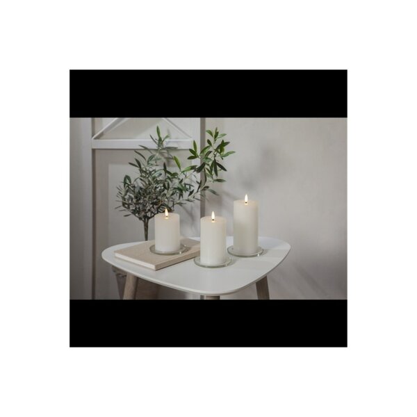 LED-Stumpenkerze Flamme Flow Weiß – 17,5?cm mit glänzender Vertiefung & Timer