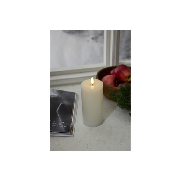 LED-Stumpenkerze Flamme Flow Weiß – 17,5?cm mit glänzender Vertiefung & Timer