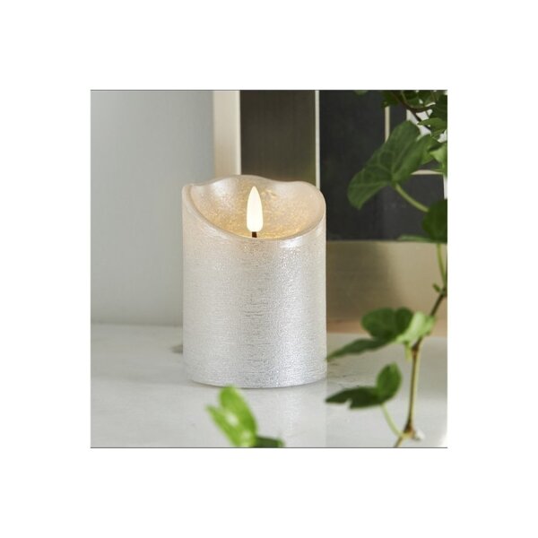 LED-Wachskerze Silber – 10?cm mit rustikaler Oberfläche & Timer