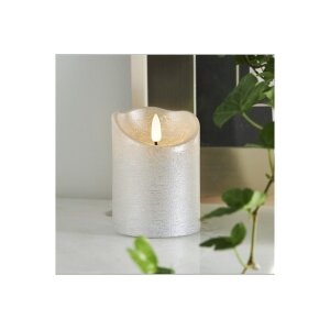 LED-Wachskerze Silber – 10?cm mit rustikaler...