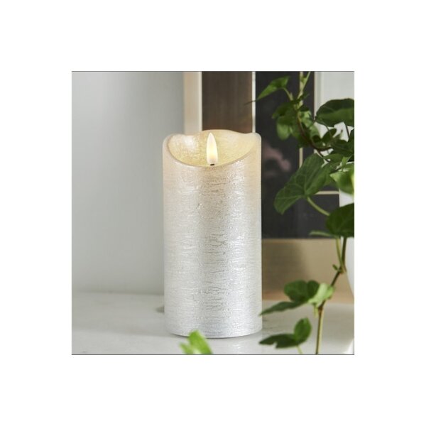 LED-Wachskerze Silber – 15?cm mit rustikaler Oberfläche & Timer