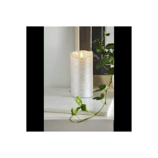 LED-Wachskerze Silber – 15?cm mit rustikaler Oberfläche & Timer