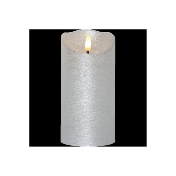 LED-Wachskerze Silber – 15?cm mit rustikaler Oberfläche & Timer