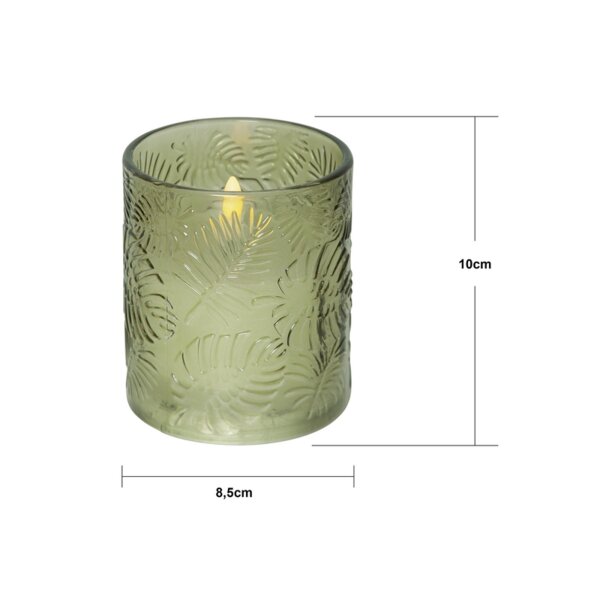 LED Stumpenkerze Flamme Leaf Grün – Dekokerze mit Glasstruktur & Timer