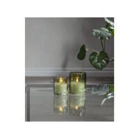 LED Stumpenkerze Flamme Leaf Grün – Dekokerze mit Glasstruktur & Timer