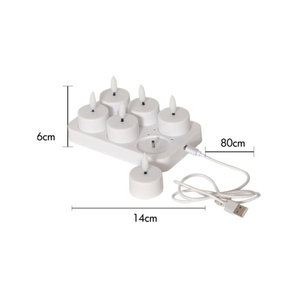 LED Teelichter 6er Pack Flamme Charge – Wiederaufladbar mit USB-Ladestation
