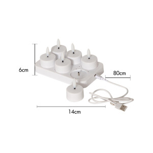 LED Teelichter 6er Pack Flamme Charge – Wiederaufladbar mit USB-Ladestation