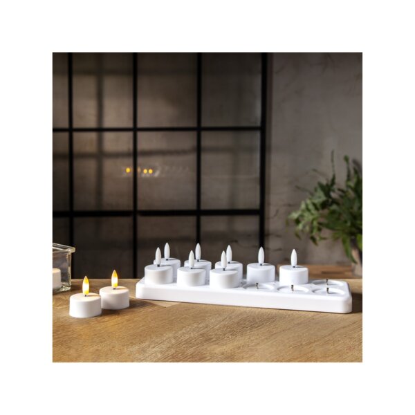 LED Teelichter 12er Pack Flamme Charge – Wiederaufladbar mit USB-Ladestation
