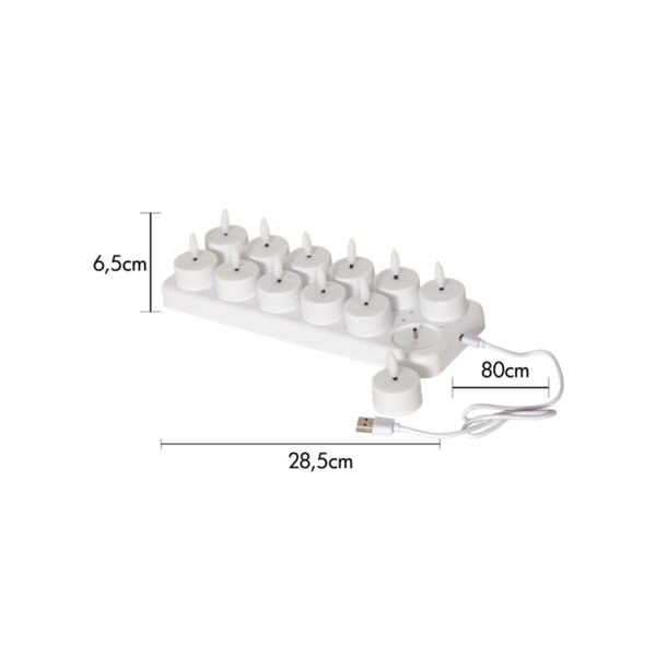 LED Teelichter 12er Pack Flamme Charge – Wiederaufladbar mit USB-Ladestation