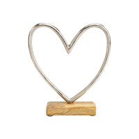 Aufsteller Herz auf Mangoholz-Sockel aus Metall, Braun/Silber, 19&times;21&times;5 cm