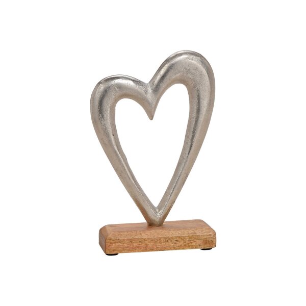 Herz aus Metall/Mangoholz Silber/Braun | 14×21×5 cm