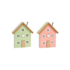 Aufsteller Haus aus Holz Pink/Rosa & Grün 2-fach...