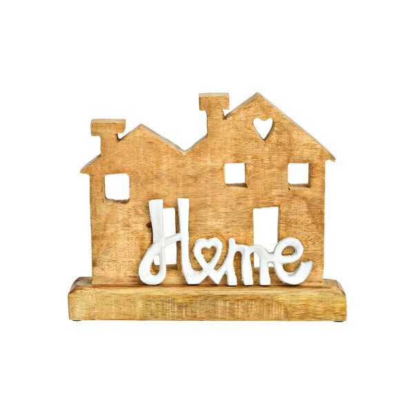 Aufsteller Haus „Home“ aus Metall & Mangoholz, Braun/Weiß | 24×21×7 cm SALE