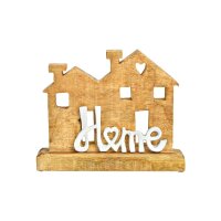 Aufsteller Haus &bdquo;Home&ldquo; aus Metall &amp; Mangoholz, Braun/Wei&szlig; | 24&times;21&times;7 cm SALE
