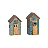 Haus Maritim aus Steingut, Blau, 2er-Set | 8×14×6 & 8×13×6 cm