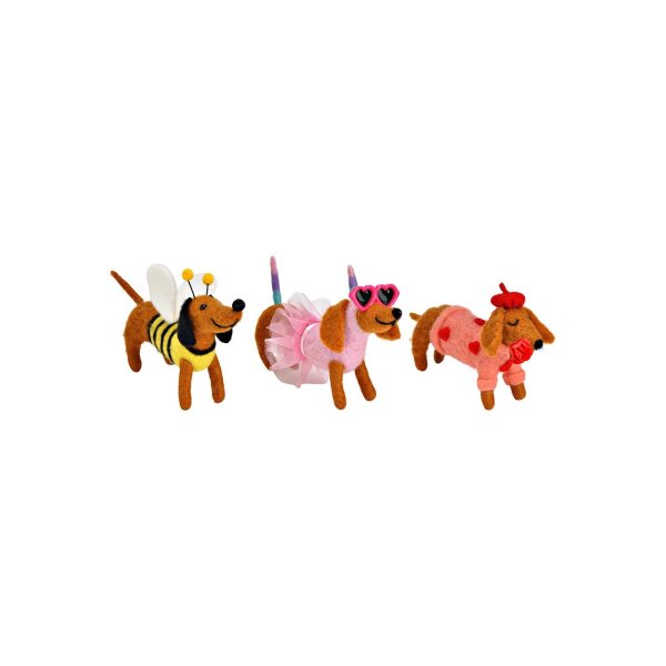 Figur Hund Dackel aus Filz 3er-Set | Braun/Pink/Gelb 14×9×4 cm