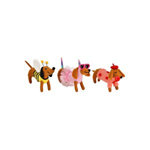 Figur Hund Dackel aus Filz 3er-Set | Braun/Pink/Gelb...