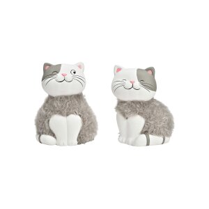 Katze aus Ton Grau 2er-Set | 12×15,5×9,5 cm