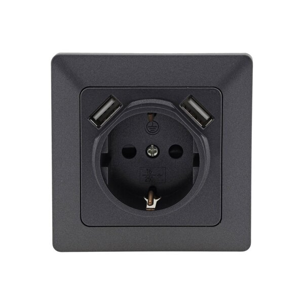 MILOS Steckdose mit USB, Anthrazit – UP, 16A, 2x 5V USB