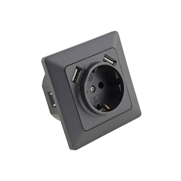 MILOS Steckdose mit USB, Anthrazit – UP, 16A, 2x 5V USB