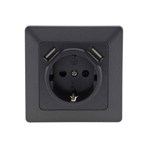 MILOS Steckdose mit USB, Anthrazit – UP, 16A, 2x 5V...