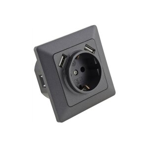MILOS Steckdose mit USB, Anthrazit – UP, 16A, 2x 5V...