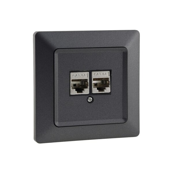 MILOS Netzwerkdose 2x CAT6 Anthrazit – Gigabit-fähig, Unterputz, hochwertig verarbeitet
