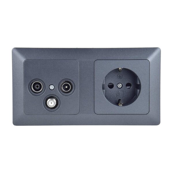 Milos Antennendose + Steckdose Kombination | SAT TV Radio | Anthrazit