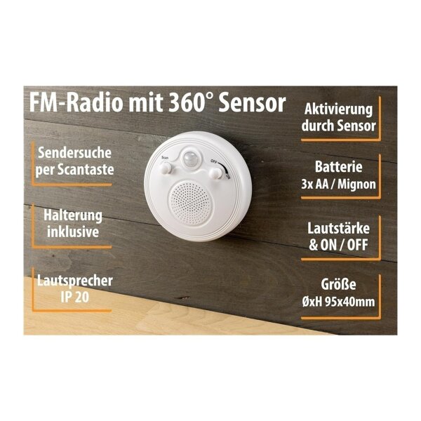 Radio mit Bewegungsmelder, FM-Radio, Batterie 3x AA, 3m Reichweite