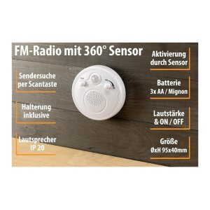 Radio mit Bewegungsmelder, FM-Radio, Batterie 3x AA, 3m...