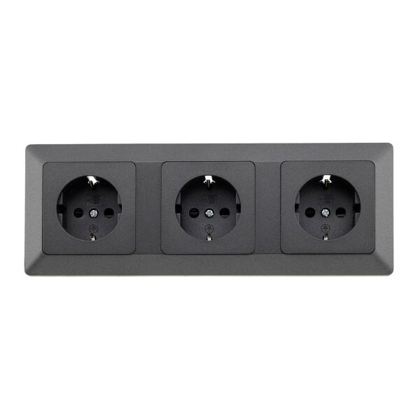 MILOS Set 3 Steckdo.+ 3-fach Rahmen 250V~/ 16A, Steckanschluss, Anthrazit