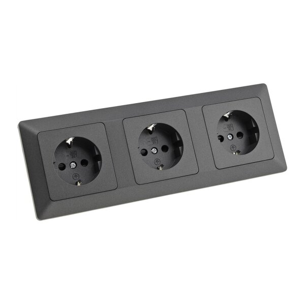 MILOS Set 3 Steckdo.+ 3-fach Rahmen 250V~/ 16A, Steckanschluss, Anthrazit