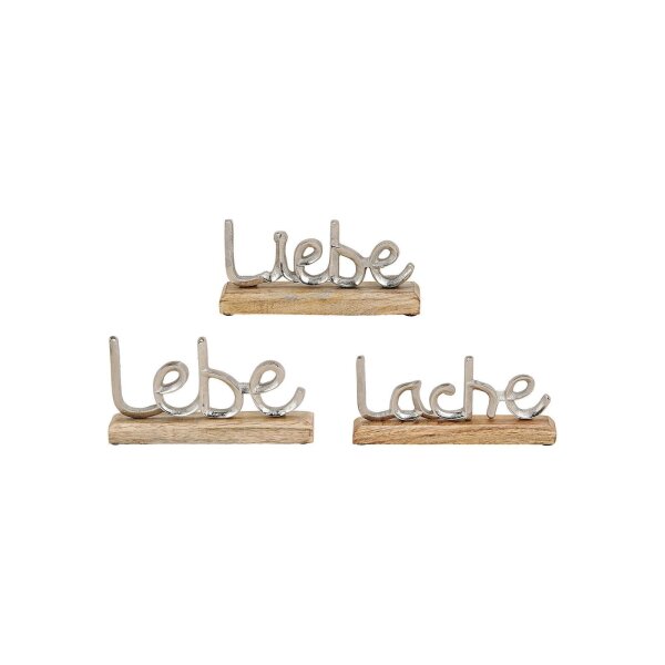 Aufsteller "Lache Lebe Liebe" aus Metall & Mangoholz – 22?×?11?cm Deko