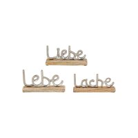 Aufsteller "Lache Lebe Liebe" aus Metall &amp; Mangoholz &ndash; 22?&times;?11?cm Deko